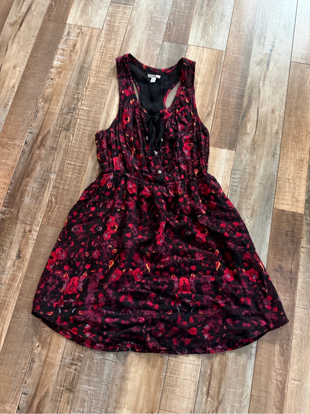 Ecote Black and Red Floral Mini Dress